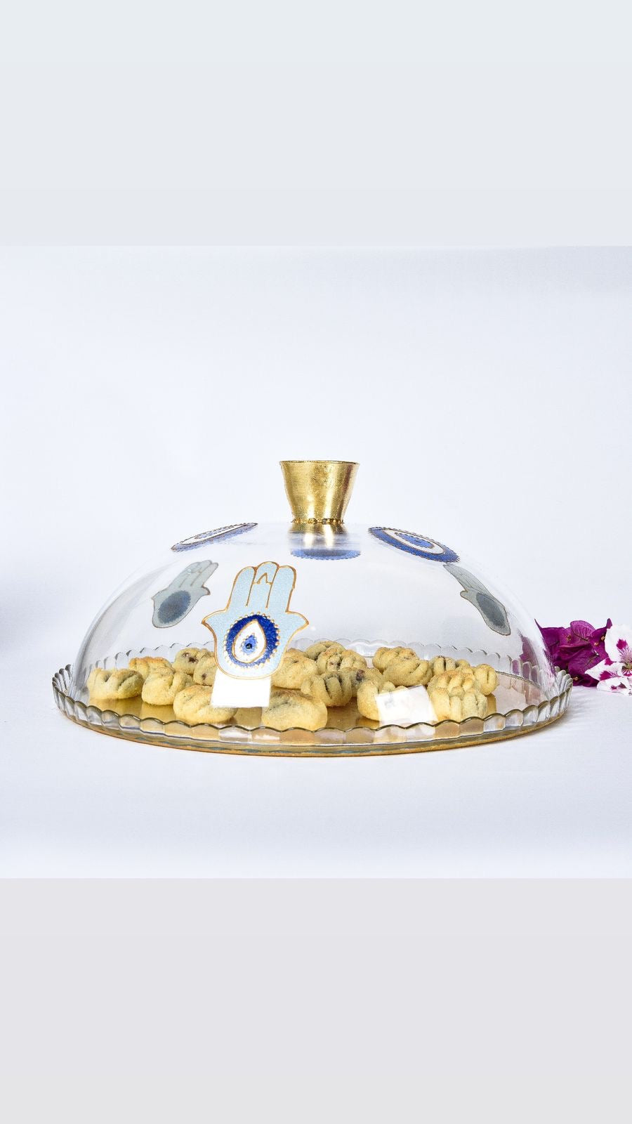 Blue Collage Fatima Hand and Evil Eye Cake Stand