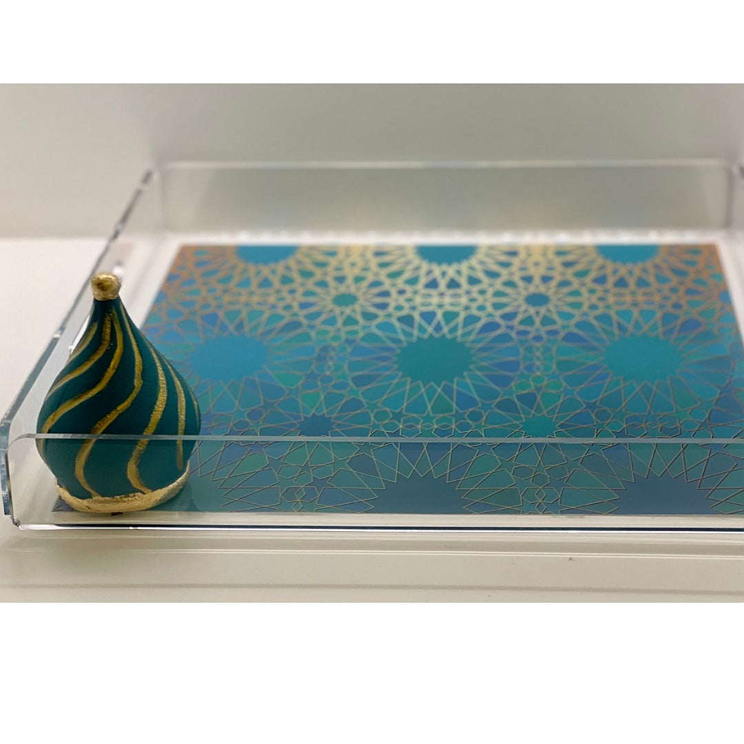 Ramadan Turquoise Arabesque Medium Plexi Tray